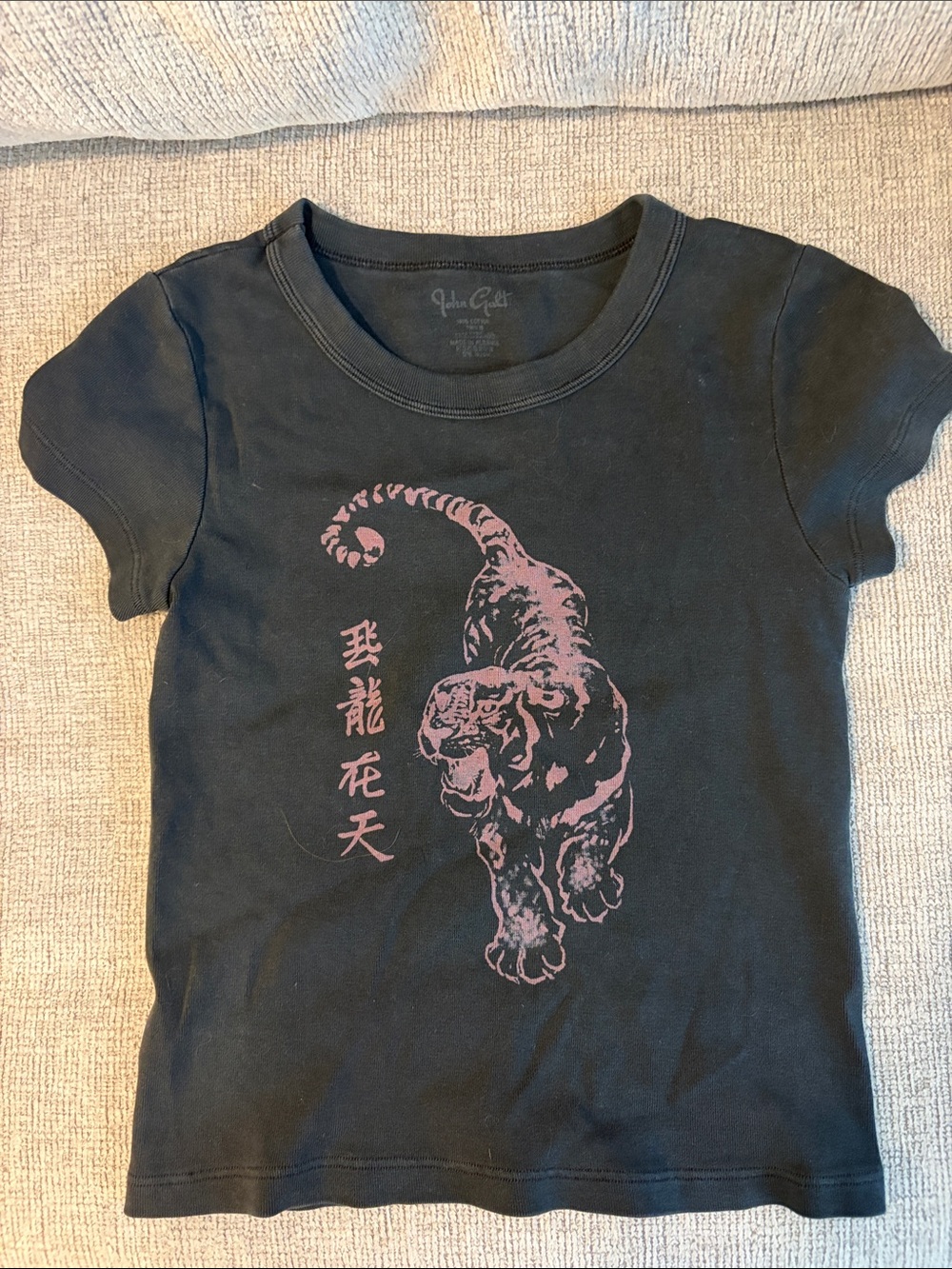 Brandy Melville Black Short-Sleeve Tee with Pink Tiger Graphic